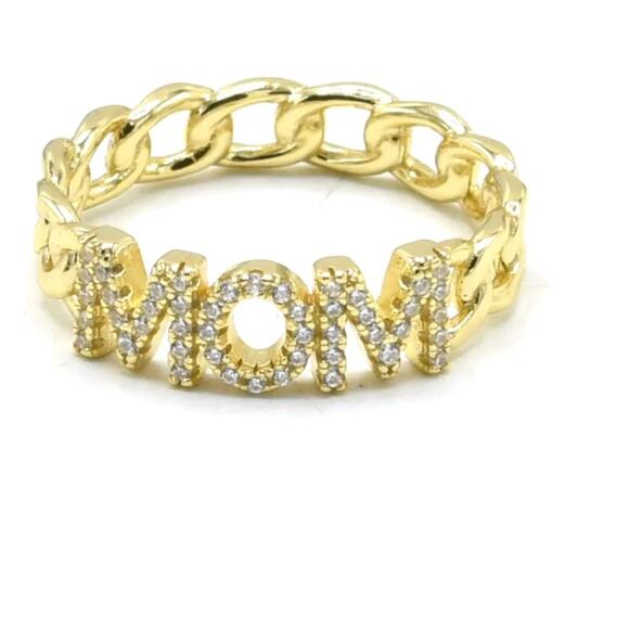 MOM Ring 925 18K gold plated With Cubic Zirconia Size 6 - Picture 1 of 6